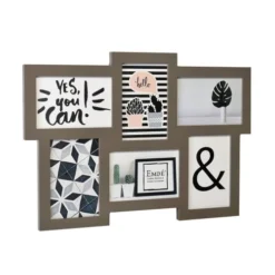 EMDE Pêle-mêle Photos Cadre Multivues Plat 6 Photos En Bois Taupe -Papiers peints Soldes cadre multivues plat 6 photos en bois taupe 1