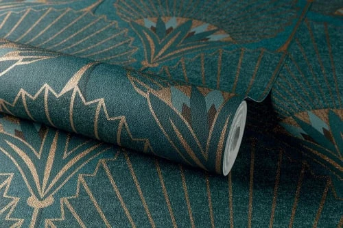 Hexoa Papiers Peints Papier Peint Art Deco Bleu Paon 53x1000cm 5 Hexoa Papiers Peints Papier Peint Art Deco Bleu Paon 53x1000cm – Image 3