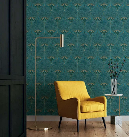 Hexoa Papiers Peints Papier Peint Art Deco Bleu Paon 53x1000cm 3 Hexoa Papiers Peints Papier Peint Art Deco Bleu Paon 53x1000cm