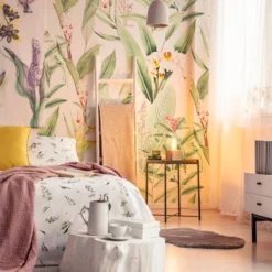 Yeda Design Papiers Peints Papier Peint Panoramique Motifs Fleurs Jardin Tropical Blanc 255x260cm -Papiers peints Soldes papier peint panoramique motifs fleurs jardin tropical blanc 255x260cm 1